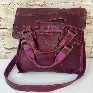 Lucky Brand Abbey Road Italian Lamb Leather Foldover Crossbody in Maroon